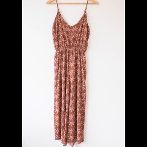 Rust print jumpsuit with pockets